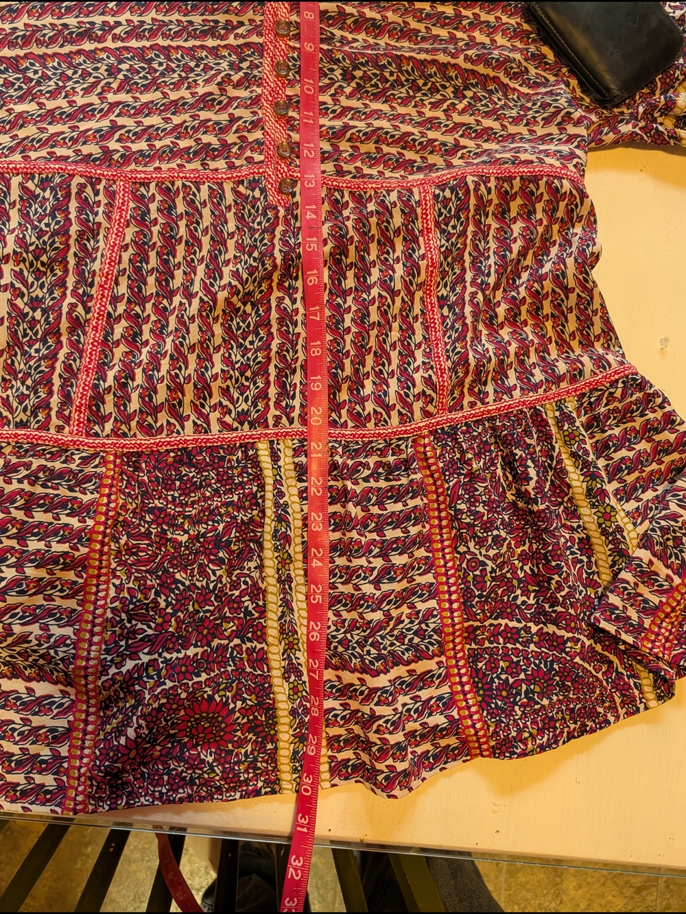 Boho V-Neck Peasant tunic in Magenta and Cream - Picture 4 of 4